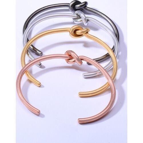 Elegant Chic Knot Cuff Bracelets Bangle for Women 585 Rose Gold Tone Stainless Steel Tie Pulseira