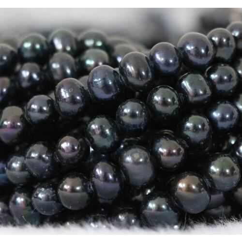 Elegant women jewelry 7-8mm natural black freshwater pearl round fit making Charms necklace bracelet loose beads 15inch B1339