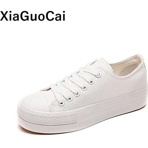 Women Casual Shoes Spring Autumn Female Canvas Shoes Lace Up Flat Platform Footwear White Ladies Fashion Shoes New Arrival