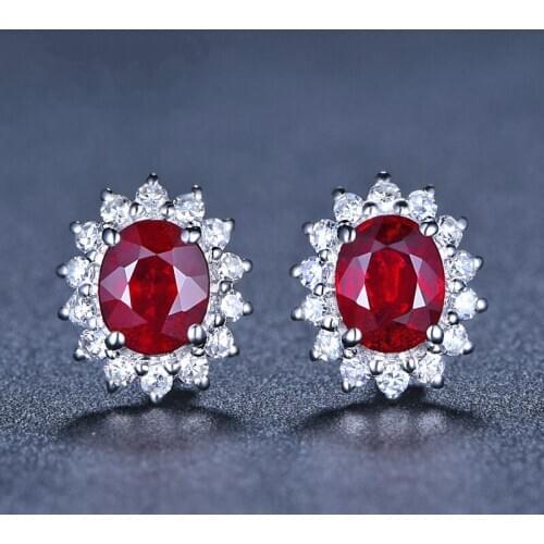 Classic Round Ruby Gemstone Earrings For Women Silver 925 Stud Earrings Crystal Party Anniversary Female Fine Jewelry Earrings