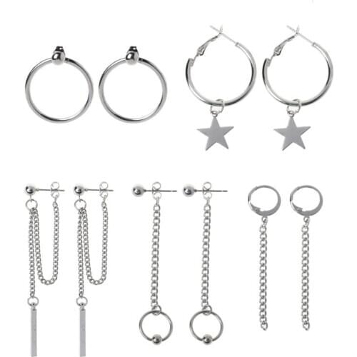 Korea Jewelry KPOP Hip Hop Punk Titanium Steel Tassel Chain Drop Earring Kit AXYD