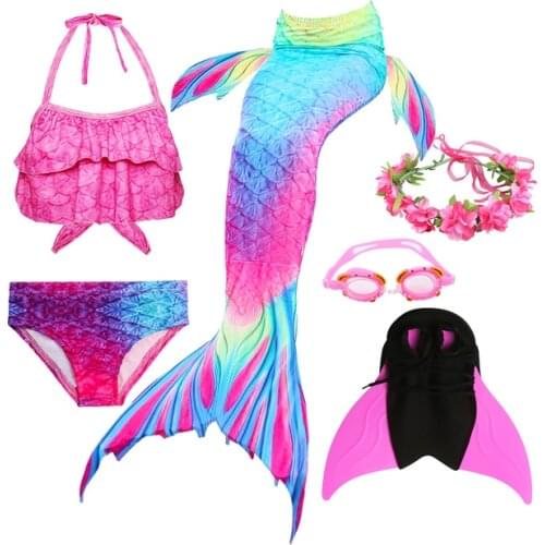 Little Mermaid Tail for Girls Swimming Suit Mermaid Costume Swimsuit Kids Swimmable With Monofin Fin and garland Goggles Cosplay