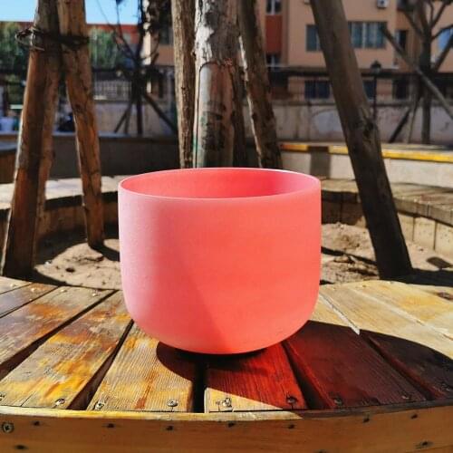 F note Frosted Quartz Crystal Singing bowl KVKA Heart Chakra pink Color 8inch with free case