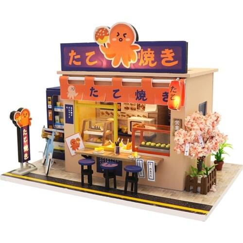 Newborn Baby DIY Miniature Dollhouse Assembled Cabin Wooden Beautiful Japanese Style Dessert Shop Model Mini Doll House Art Gift