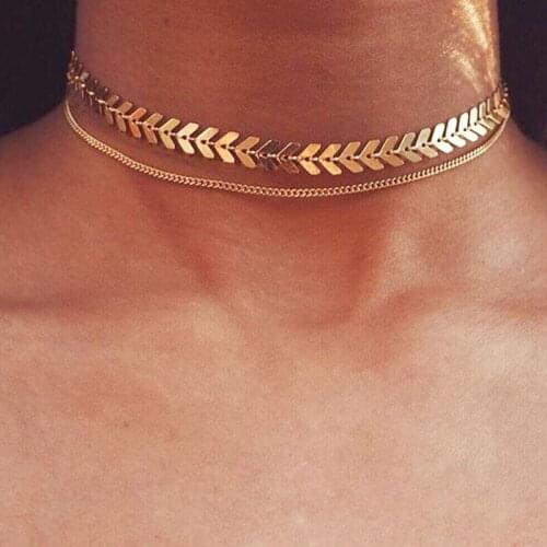 Fashion Delicate Copper Sequins Fishbone Arrows Choker Necklace Women Geometric Chocker Collar Clavicle Necklaces Jewelry YN497