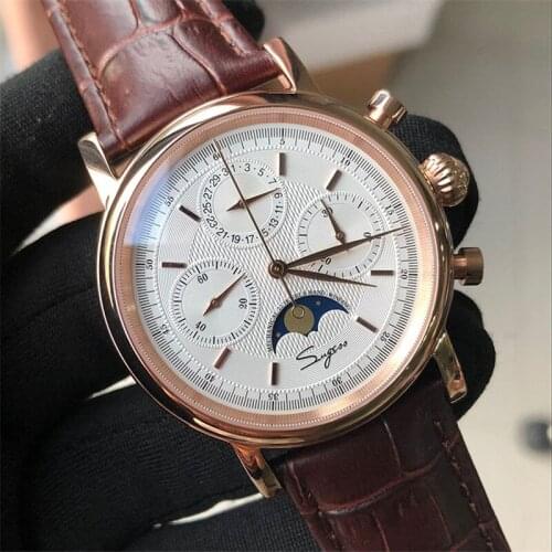 Sapphire Glass 1908 Chronograph Men Pilot Watch Moon Phase Calendar seagull movement Multi-function Mechanical Mens Watches