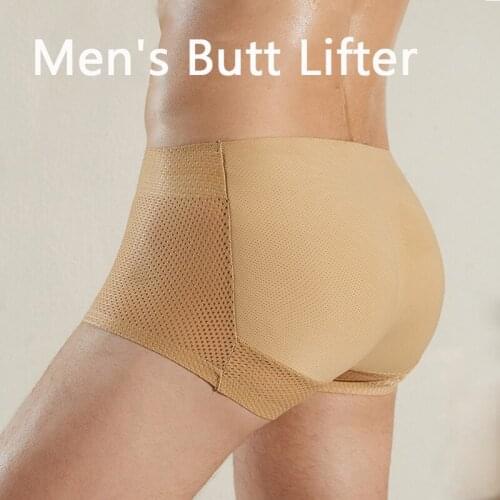 Mens Butt Lifter Padded Boxer Briefs Breathable Mesh One-piece Panties Fake Buttocks Sponge Underpants