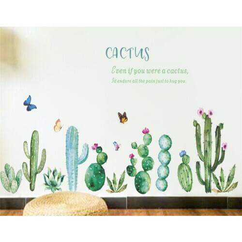 Cactus Wall Stickers For Childrens Room Bedroom Living Room Study Decoration Self-adhesive Removable Waterproof PVC Fresh Mural