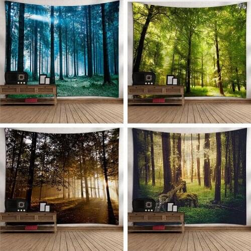 Nature Wall Tapestry Mandala Tree Forest Landscape Boho Room Decor Psychedelic Tapiz Hippie Starry Sky Bedroom Wall Cloth Carpet