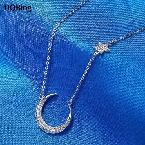 2016 New Drop Shipping 925 Sterling Silver Necklaces Rhinestone Star Moon Pendants&Necklaces Jewelry Collar Colar de Plata