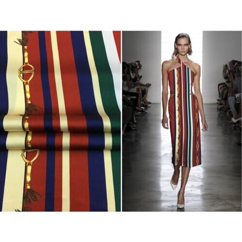 New large wide heavy silk stretch satin fabric vertical stripe chain printed silkworm silk fashion cheongsam cloth custom