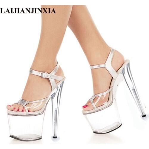 LAIJIANJINXIA New 8 Inch Clear Sandals Sexy Stripper Shoes Sexy Temptation Crystal Sandals Platform 20CM Ultra High Heels Pumps