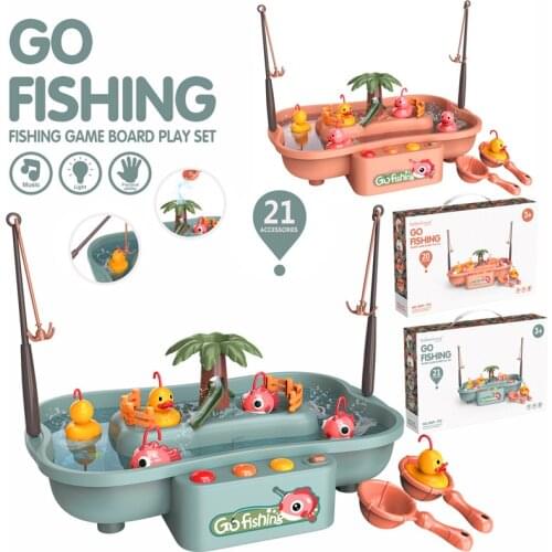 New Battery Opearted Pretend Fishing Toy 20/21pcs Light And Music Circulating Water Electric Rotating Table Fishing Pond Playing