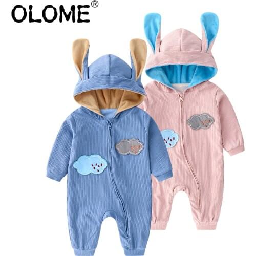OLOME Autumn Hooded Newborn Romper Cute Rabbit Infant Baby Onesie Cotton Toddler Jumpsuit newborn baby clothes 0-3 months