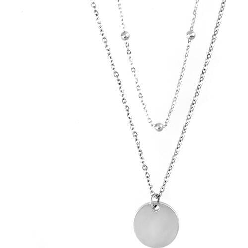100% Stainless Steel Necklace Double Layered Ball Charms Round Coin Pendant Chain Choker Collar Bijoux Femme Wholesale