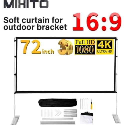 MIXITO 16:9 Projector Outdoor Portable Foldable Stand 72-Inch Projection Screen 3D High-Definition Movie Velcro On Both Sides
