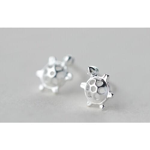 Silver Plated Tortoise Hollow Turtle Stud Earrings For Women Jewelry Prevent Allergy pendientes eh685