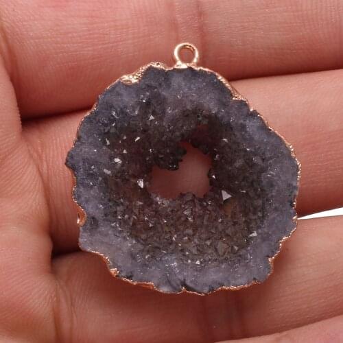 Natural Gray Crystal Quartz Connector Pendants Necklace Bracelet Accessories Agates Druzy Connector Charm Pendant Jewelry Making