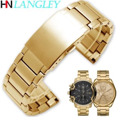 26mm Width Stainless Steel Watch Strap Male Big Men Watch Band for DZ7333 DZ4344 Black Gold Steel Strap Watch Chain for DZ Watch