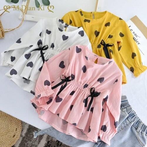 Girls' Shirts 2021 New Spring and Autumn Clothes Female Baby Love Long-sleeved Shirt Girl Baby Foreign Style Bottoming Shirt Top