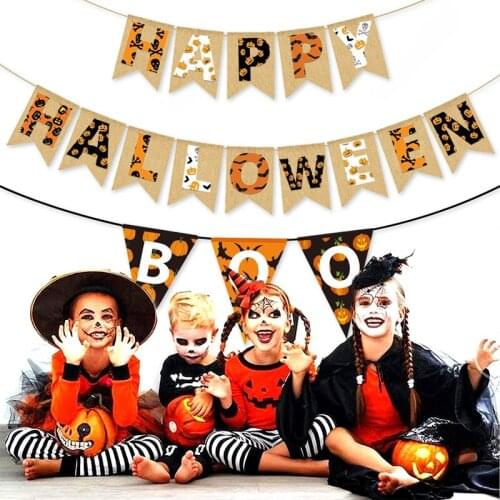 Happy Halloween Pennant Suit Scary Pumpkin Pull Flag Suit Party Decoration Pull Flag Set Home Bedroom Halloween Decoration