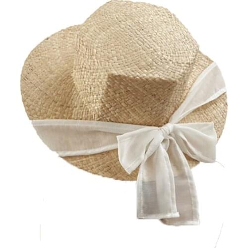 Hat For Women Raffia 6-sided high-end sun hat ladies leisure vacation Panama beach hat fashion ribbon Visor Cap