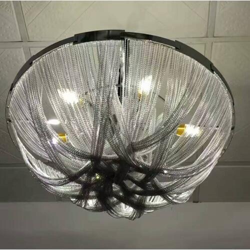 Modern Ceiling Light Aluminum Chain Ceiling Lamp Luxury Hotel Ceiling Light Silver Gold E14 Round for Living Room Lighting CA001