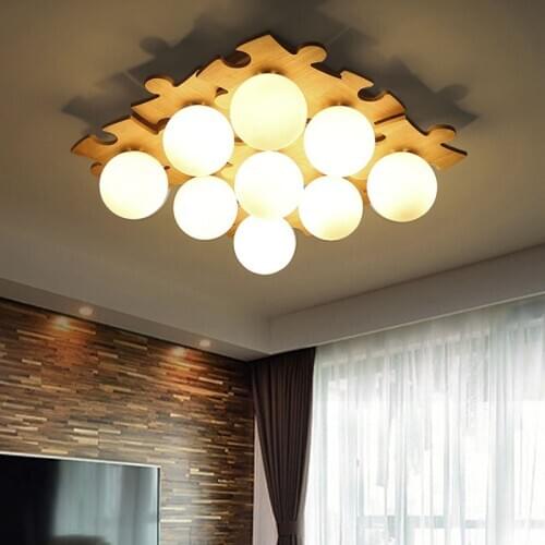 Bedroom lightJapanese solid wood ceiling light simple creative Nordic logs living room lights warm wooden bedroom lights DIY CL