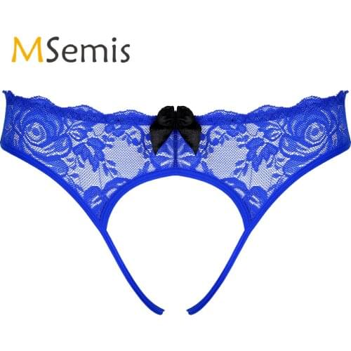 Sexy Mens Sissy Gay Panties Crotchless Floral Lace G-string Underpants Bowknot T-back Erotic Lingerie Thong Briefs Underwear