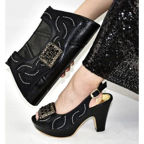 Italian shoes with matching bags ladies high heel shoes black 10.5CM african shoes and bags matching set for dress 9310-3