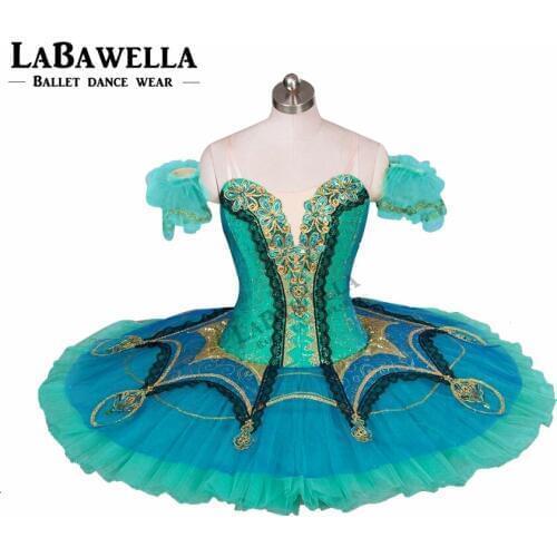Green Professional Ballet Costume Adult Competiton Ballet Tutu Green Gold Nutcracker Classical Ballet Performance Pancake BT9029