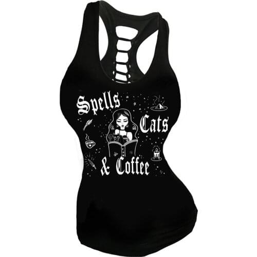 2021 Goth Hollow Out Sleeveless Tank Tops Women Fashion Summer Skull Printing Plus Size 5XL Tee Shirt Bodycon Clothes Y2K