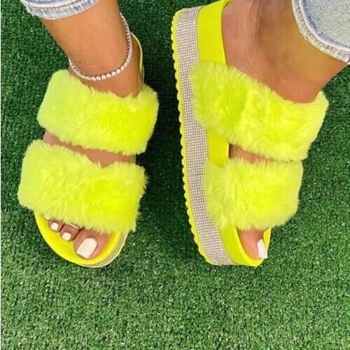 Women Fur Slippers Summer Furry Slides Female Fluffy Indoor Shoes Womens Bling fuzzy Slide House Sliders wholesale Dropshipping