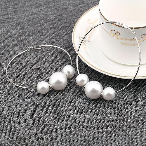 2019 Hot Fashion Earring Pearl Jewelry High Polished women Earring Hoop Top Quality Pearl Fashion Hoops Wholesale