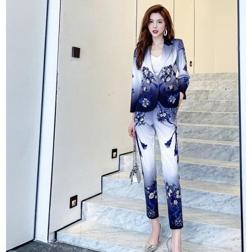 High-end suit women thin 2021 fall new fashion commuting nine-piece trousers two-piece suit temperament fashion