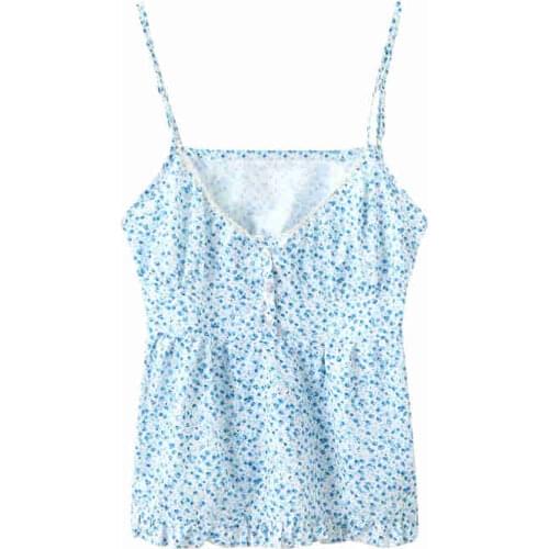 Sweet Women Soft Cotton V Neck Lace Sling 2021 Summer Fashion Ladies Cute Fresh Slim Vest Female Printed Short Vest Top
