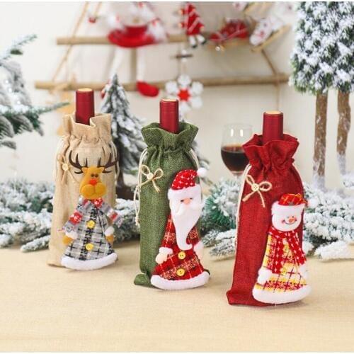 1pc Christmas Wine Bottle Covers Bag Linen Holiday Santa Claus Champagne Bottle Covers Christmas Decora For Home Xmas Ornaments