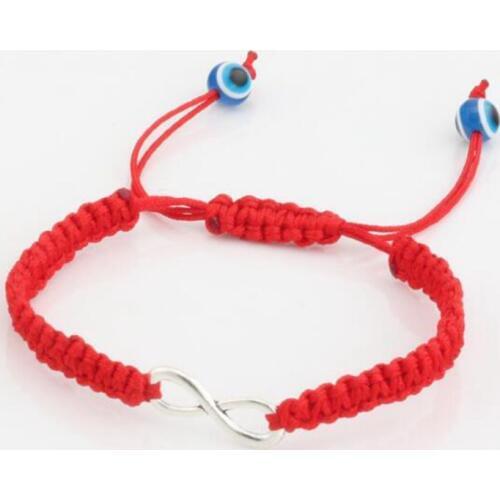 10 pcs New men and women fashions Acrylic eyes Alloy Infinity Red Wax line Hand made Weave Adjustable Bracelet