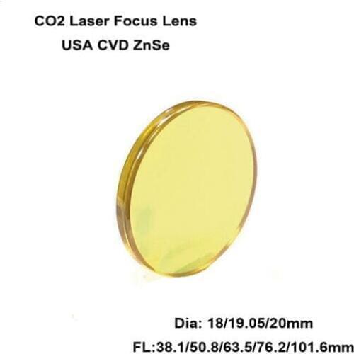 2pcs USA CVD ZnSe Focus Lens Dia. 18mm 19.05mm 20mm FL 38.1-101.6mm 1.5-4" for CO2 Laser Engraving Cutting Machine Engraver