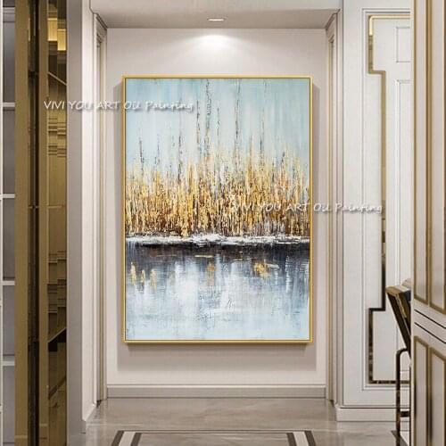Abstract Blue White Black Landscape CanvasHandpainted Golden Wall Pictures for Living Room Bedroom Aisle corridor Home Decor