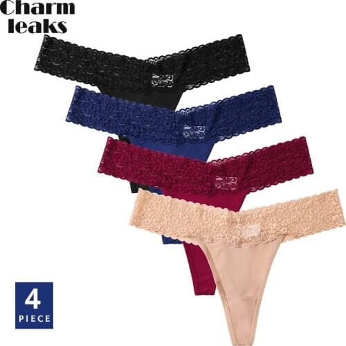 Charmleaks Women Underwear Lace Retro Charming Thong Tanga G Strings Panties Stretch Hipster Bikini Briefs Lingerie Sexy 4 Pack