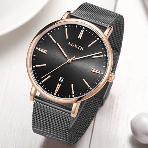 NORTH Luxury Brand Men Mesh Belt Business Quartz Watch Fashion Casual Watches Simple Waterproof Wristatch Men Relogio Masculino