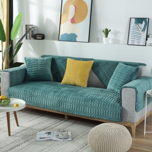 Solid Color Plush Sofa Cover For Living Room Thick Quilted Couch Cover Non-slip Modern Sofa Slipcover Universal 3-Seater Cushion