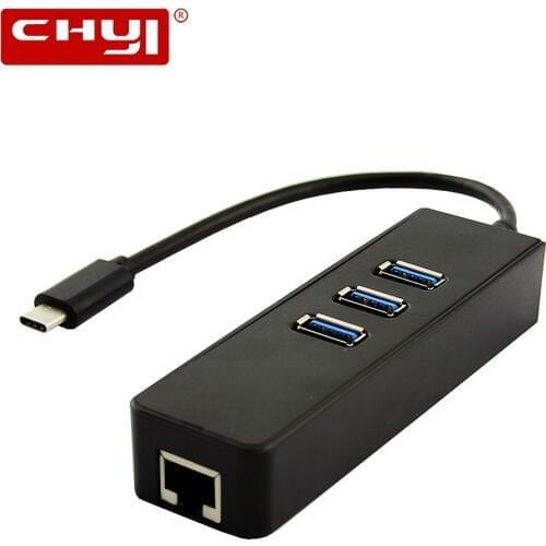 CHYI USB 3.0 3 Port Hub With Gigabit Enthernet Adapter Hight Speed Multi USB C Hub Splitter For Macbook Computer PC Accessories