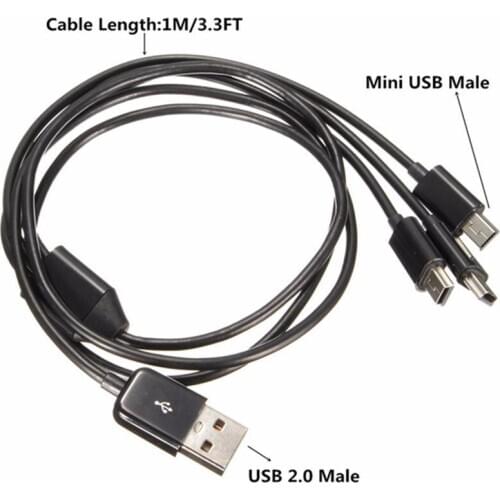 USB2.0 Type A Male to 3 Mini USB B Male 5 pin Data Charge Connector Cable 480Mbp Sync Power Cable Splitter for Phone High Speed