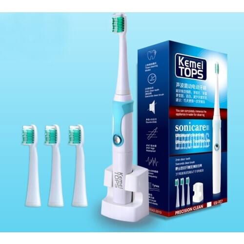 KEMEI TOPS KM-907 Rechargeable Electric Toothbrush Ultrasonic Tooth Teeth Brush for Adults Kids Sonic Escova w/ Replaceable Head