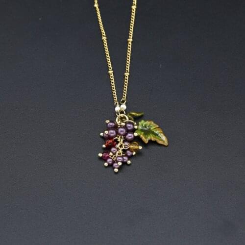 Female Korean Style Temperament Fashion Royal Garden Clavicle Chain Enamel Glazed Purple Grape Pearl Beaded Short Necklace