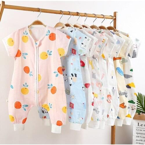 Summer Baby Pajama Short Sleeve Sleeping Bag Bamboo Fiber Gauze Infant Sleeper Newborn Clothes Robes 0-36M Pijama bebes