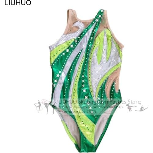 LIUHUO Girls Synchronized Swimming Suits Crystals Performance suit Rhythmic Gymnastics Dress Ballet Dance Leotards