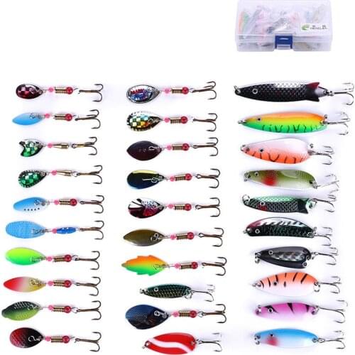 Spoon Spinner Bait Hooks Sequin Sea Fishing Lure Isca Artificial Hard Bait Paillette Wobbler Jig Fishing Tackle 30pcs/box Metal